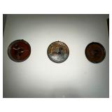 Set of Three Decorative Brass Painted Plates, All Bird-Themed Measuring 1/4 Inch Diameter.