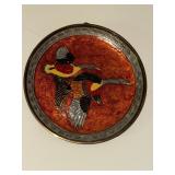 Set of Three Decorative Brass Painted Plates, All Bird-Themed Measuring 1/4 Inch Diameter.