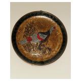 Set of Three Decorative Brass Painted Plates, All Bird-Themed Measuring 1/4 Inch Diameter.