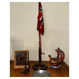 Norwegian Flag and Desktop Flagpole, Viking Ship and Other Decorative Items as Seen in Photo.