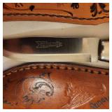 Set of Three Vintage Souvenir Scandinavian Hunting/Fishing Knife in Decorative Leather Sheath
