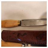 Set of Three Vintage Souvenir Scandinavian Hunting/Fishing Knife in Decorative Leather Sheath