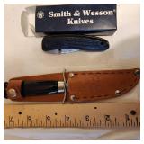 Mora Made in Sweden Fixed Blade Knife in Leather Sheath and Smith & Wesson Switchblade Knife