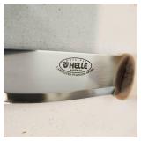 Original Helle Stainless Steel Fixed Blade Laminated Stainless Steel with Curly Birch and Reindeer Antler Handle with Leather Sheath