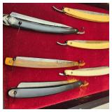 Six Vintage Straight Razors in Box Frame