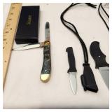 Vintage Staure Pocket Knife with 2 Small Push Blades With Thumb Release Neck Scabbords.