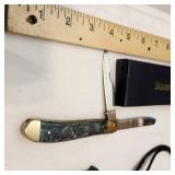 Vintage Staure Pocket Knife with 2 Small Push Blades With Thumb Release Neck Scabbords.