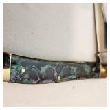 Vintage Staure Pocket Knife with 2 Small Push Blades With Thumb Release Neck Scabbords.