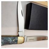 Vintage Staure Pocket Knife with 2 Small Push Blades With Thumb Release Neck Scabbords.