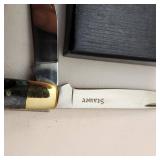 Vintage Staure Pocket Knife with 2 Small Push Blades With Thumb Release Neck Scabbords.