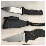 Vintage Staure Pocket Knife with 2 Small Push Blades With Thumb Release Neck Scabbords.