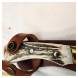 Vintage Marbles Damascus Blade Hunting Knife with Leather Sheath