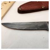 Vintage Marbles Damascus Blade Hunting Knife with Leather Sheath