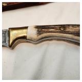 Vintage Marbles Damascus Blade Hunting Knife with Leather Sheath