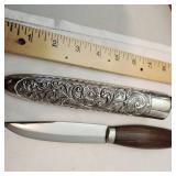 Fixed Blade Collectible Knife in Silver Sheath with Norwegian Elk Handle - Helle Gjende of Norway Elk