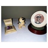 Antique porcelain plate with stand wind up toy and ring