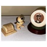 Antique porcelain plate with stand wind up toy and ring