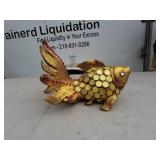 Decorative Gold Fish Tabletop Sculpture with Jewel Accents