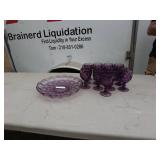 Vintage Purple Glass Drinkware Set with Serving Plate