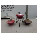 Set of 3 Ceramic Oil Lamps with Metal Stand