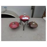 Set of 3 Ceramic Oil Lamps with Metal Stand