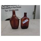 Vintage Amber Glass Bottles - Set of 2