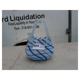 Blue and White Swirl Handblown Glass Basket