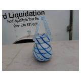 Blue and White Swirl Handblown Glass Basket