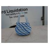 Blue and White Swirl Handblown Glass Basket
