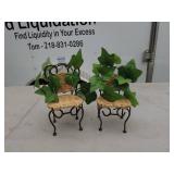 Vintage Wicker Miniature Chairs with Artificial Ivy Decoration - Set of 2