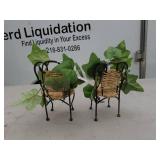 Vintage Wicker Miniature Chairs with Artificial Ivy Decoration - Set of 2