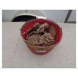 Lot of Decorative Wooden Grapevine Ornaments in Basket
