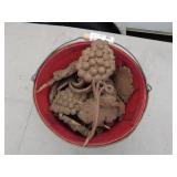 Lot of Decorative Wooden Grapevine Ornaments in Basket