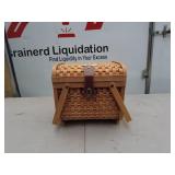 Vintage Woven Wooden Picnic Basket with Leather Straps