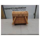 Vintage Woven Wooden Picnic Basket with Leather Straps