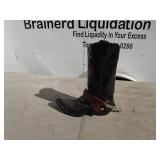 Vintage Black Leather Cowboy Boot with Spurs and Leather Strap