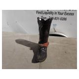 Vintage Black Leather Cowboy Boot with Spurs and Leather Strap