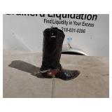 Vintage Black Leather Cowboy Boot with Spurs and Leather Strap