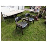 Pair of Vintage Black Leather and Wood Arm Chairs