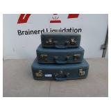 Set of 3 Vintage Blue Suitcases