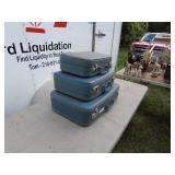 Set of 3 Vintage Blue Suitcases