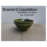 Vintage Green Glazed Pottery Mixing Bowl