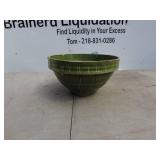 Vintage Green Glazed Pottery Mixing Bowl