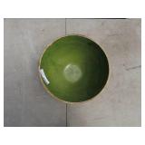 Vintage Green Glazed Pottery Mixing Bowl