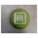 Vintage Green Glazed Pottery Mixing Bowl