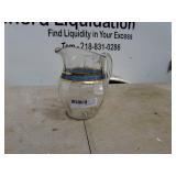 Vintage Clear Glass Pitcher with Blue and Gold Band