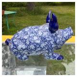 Blue Floral Ceramic Pig Figurine