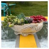 Vintage Ceramic Fruit Bowl with Artificial Grapes