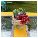 Vintage Ceramic Fruit Bowl with Artificial Grapes