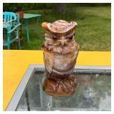 Vintage Onyx Carved Owl Jar